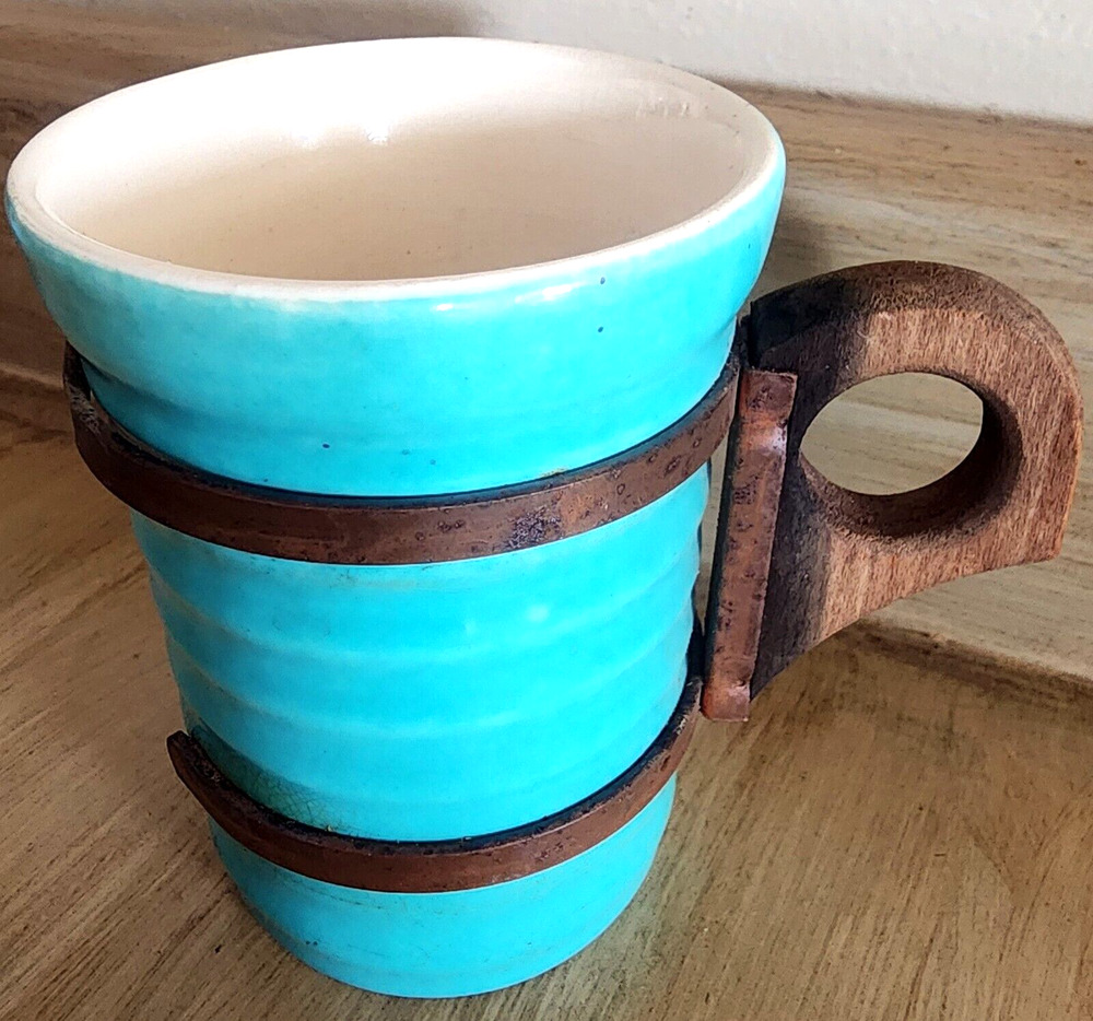 Red Wing Wood Copper Handle Turquoise 3 7/8" Mug PLEASE SEE PICTURES